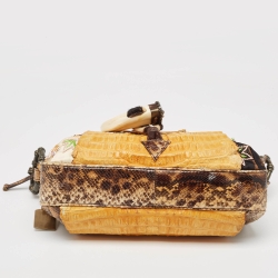 Gianfranco Ferre Multicolor Leopard Print Fabric, Python and Alligator Wild Jewel Shoulder Bag