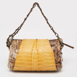 Gianfranco Ferre Multicolor Leopard Print Fabric, Python and Alligator Wild Jewel Shoulder Bag