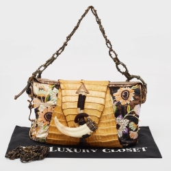 Gianfranco Ferre Multicolor Leopard Print Fabric, Python and Alligator Wild Jewel Shoulder Bag