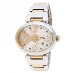 Pre Owned Gianfranco Ferre Silver White Stainless Steel Diamond Collection Oval Watch 44 mm