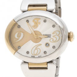 Pre Owned Gianfranco Ferre Silver White Stainless Steel Diamond Collection Oval Watch 44 mm