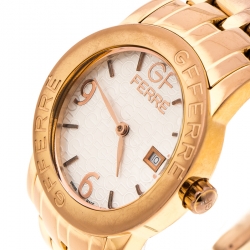 Pre Owned Gianfranco Ferre Silver White Rose Gold Plated Steel 9085L Women's Wristwatch 32 mm