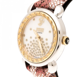 Pre Owned Gianfranco Ferre White Mother of Pearl Two Tone Stainless Steel Diamond Collection Women's Wristwatch 35 mm