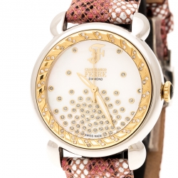 Pre Owned Gianfranco Ferre White Mother of Pearl Two Tone Stainless Steel Diamond Collection Women's Wristwatch 35 mm