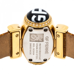 Pre Owned Gianfranco Ferre Gold Plated Diamonds Studded Oval GF 9009L Women's Wristwatch 35.50 mm