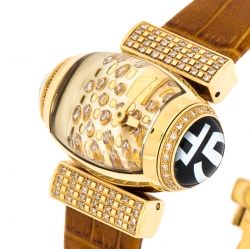 Pre Owned Gianfranco Ferre Gold Plated Diamonds Studded Oval GF 9009L Women's Wristwatch 35.50 mm