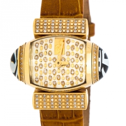 Pre Owned Gianfranco Ferre Gold Plated Diamonds Studded Oval GF 9009L Women's Wristwatch 35.50 mm