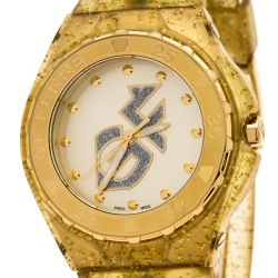 GF Ferre Yellow Gold Plated Stainless Steel Rubber GF9024J Women's Wristwatch 43 mm