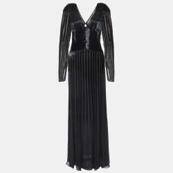 Pre Owned Gianni Versace Vintage Back Embellished Silk V Neck Gown S