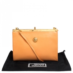 Pre Owned Gianni Versace Light Orange Leather Frame Shoulder Bag