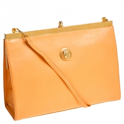 Pre Owned Gianni Versace Light Orange Leather Frame Shoulder Bag