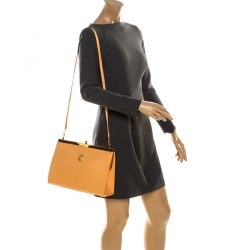 Pre Owned Gianni Versace Light Orange Leather Frame Shoulder Bag