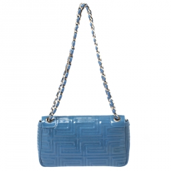Versace Blue Patent Leather Flap Shoulder Bag