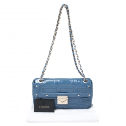 Versace Blue Patent Leather Flap Shoulder Bag