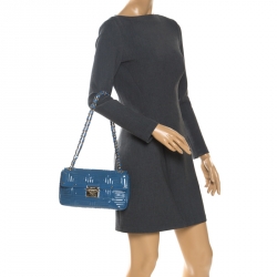 Versace Blue Patent Leather Flap Shoulder Bag