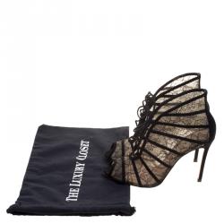 Pre Owned Gianvito Rossi Black Lace And Suede Lace Up Booties Size 39.5