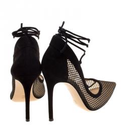 Pre Owned Gianvito Rossi Black Suede And Mesh Lace Up Pointed Toe Pumps Size 40