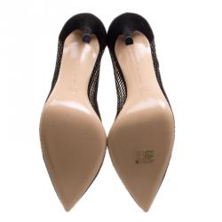 Pre Owned Gianvito Rossi Black Suede And Mesh Lace Up Pointed Toe Pumps Size 40
