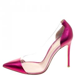 Pre Owned Gianvito Rossi Hot Pink Leather and PVC Plexi Pumps Size 38