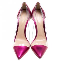 Pre Owned Gianvito Rossi Hot Pink Leather and PVC Plexi Pumps Size 38