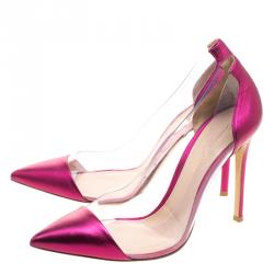 Pre Owned Gianvito Rossi Hot Pink Leather and PVC Plexi Pumps Size 38