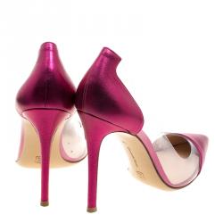 Pre Owned Gianvito Rossi Hot Pink Leather and PVC Plexi Pumps Size 38