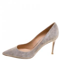 Pre Owned Gianvito Rossi Grey Suede Pointed Toe Pumps Size 37.5