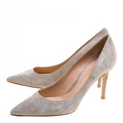 Pre Owned Gianvito Rossi Grey Suede Pointed Toe Pumps Size 37.5