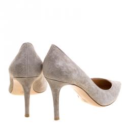 Pre Owned Gianvito Rossi Grey Suede Pointed Toe Pumps Size 37.5