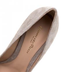 Pre Owned Gianvito Rossi Grey Suede Pointed Toe Pumps Size 37.5