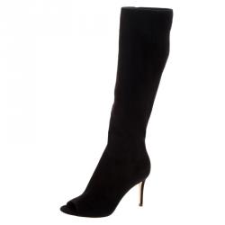 Pre Owned Gianvito Rossi Black Suede Open Toe Knee High Boots Size 37