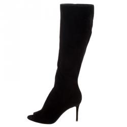 Pre Owned Gianvito Rossi Black Suede Open Toe Knee High Boots Size 37