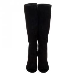 Pre Owned Gianvito Rossi Black Suede Open Toe Knee High Boots Size 37
