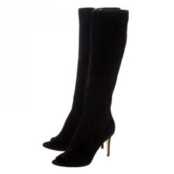 Pre Owned Gianvito Rossi Black Suede Open Toe Knee High Boots Size 37