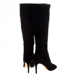 Pre Owned Gianvito Rossi Black Suede Open Toe Knee High Boots Size 37