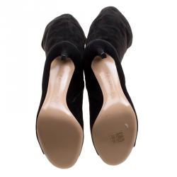 Pre Owned Gianvito Rossi Black Suede Open Toe Knee High Boots Size 37