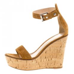 Pre Owned Gianvito Rossi Brown Suede Wedge Sandals Size 40