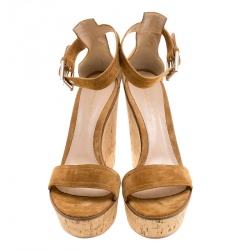 Pre Owned Gianvito Rossi Brown Suede Wedge Sandals Size 40