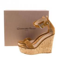 Pre Owned Gianvito Rossi Brown Suede Wedge Sandals Size 40