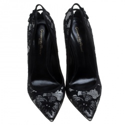 Pre Owned Gianvito Rossi Black Satin and Lace Pointed Toe Pumps Size 38