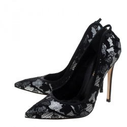Pre Owned Gianvito Rossi Black Satin and Lace Pointed Toe Pumps Size 38
