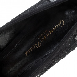 Pre Owned Gianvito Rossi Black Satin and Lace Pointed Toe Pumps Size 38