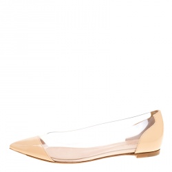 Pre Owned Gianvito Rossi Beige Patent Leather and PVC Plexi Pointed Toe Ballet Flats Size 36