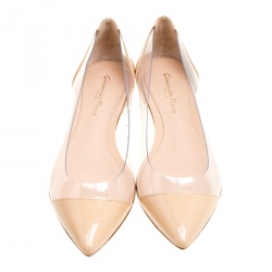 Pre Owned Gianvito Rossi Beige Patent Leather and PVC Plexi Pointed Toe Ballet Flats Size 36