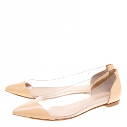 Pre Owned Gianvito Rossi Beige Patent Leather and PVC Plexi Pointed Toe Ballet Flats Size 36