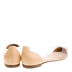 Pre Owned Gianvito Rossi Beige Patent Leather and PVC Plexi Pointed Toe Ballet Flats Size 36