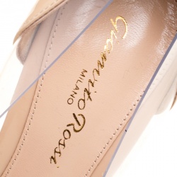 Pre Owned Gianvito Rossi Beige Patent Leather and PVC Plexi Pointed Toe Ballet Flats Size 36