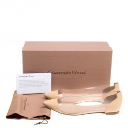 Pre Owned Gianvito Rossi Beige Patent Leather and PVC Plexi Pointed Toe Ballet Flats Size 36