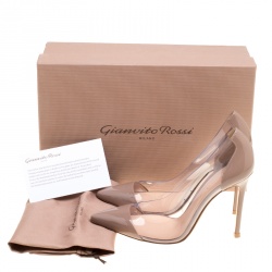 Pre Owned Gianvito Rossi Hazelnut Beige Patent Leather and PVC Plexi Pumps Size 36