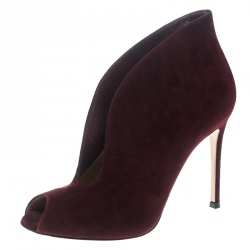 Pre Owned Gianvito Rossi Burgundy Suede V Neck Peep Toe Booties Size 36.5